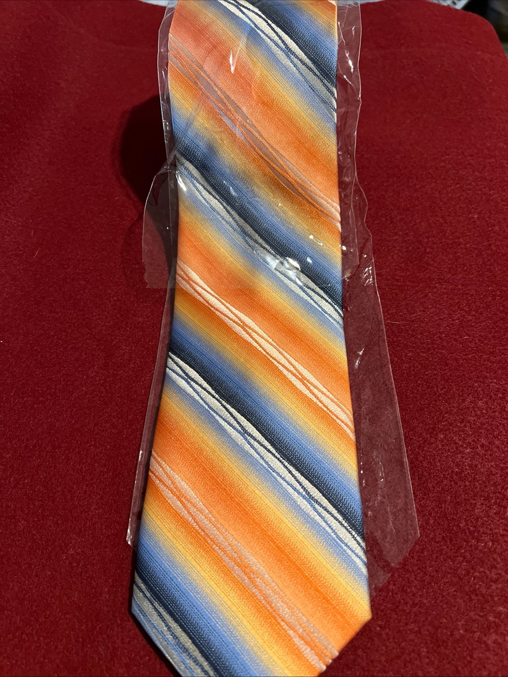 Stacy Adam 100%Silk Striped Orange and Blue Men's Tie